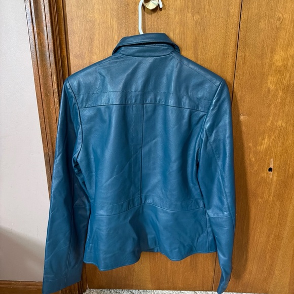 Alfani Teal Blue Leather Zip Jacket - Picture 8 of 9